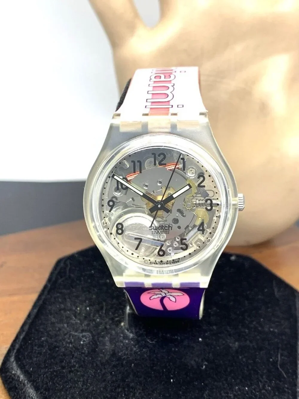 Swatch Unisex Watch GK209C Miami Swiss Quartz Pink Blue Rubber Vintage 1994 34mm